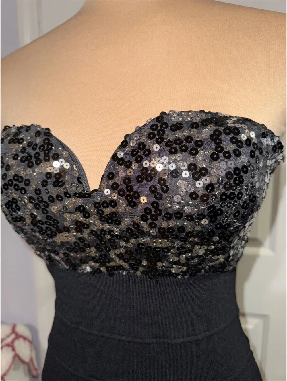 Frederick's of Hollywood Dress Womens Medium Black Bandage Sequin Strapless Mini